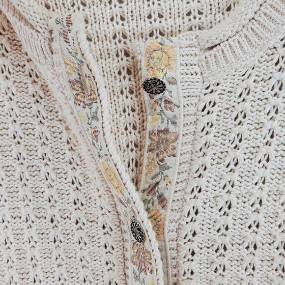 Vtg Alps Cardigan Sweater L Ivory Cotton Grandmacore Button-Up Needlepoint 80s - Picture 11 of 15